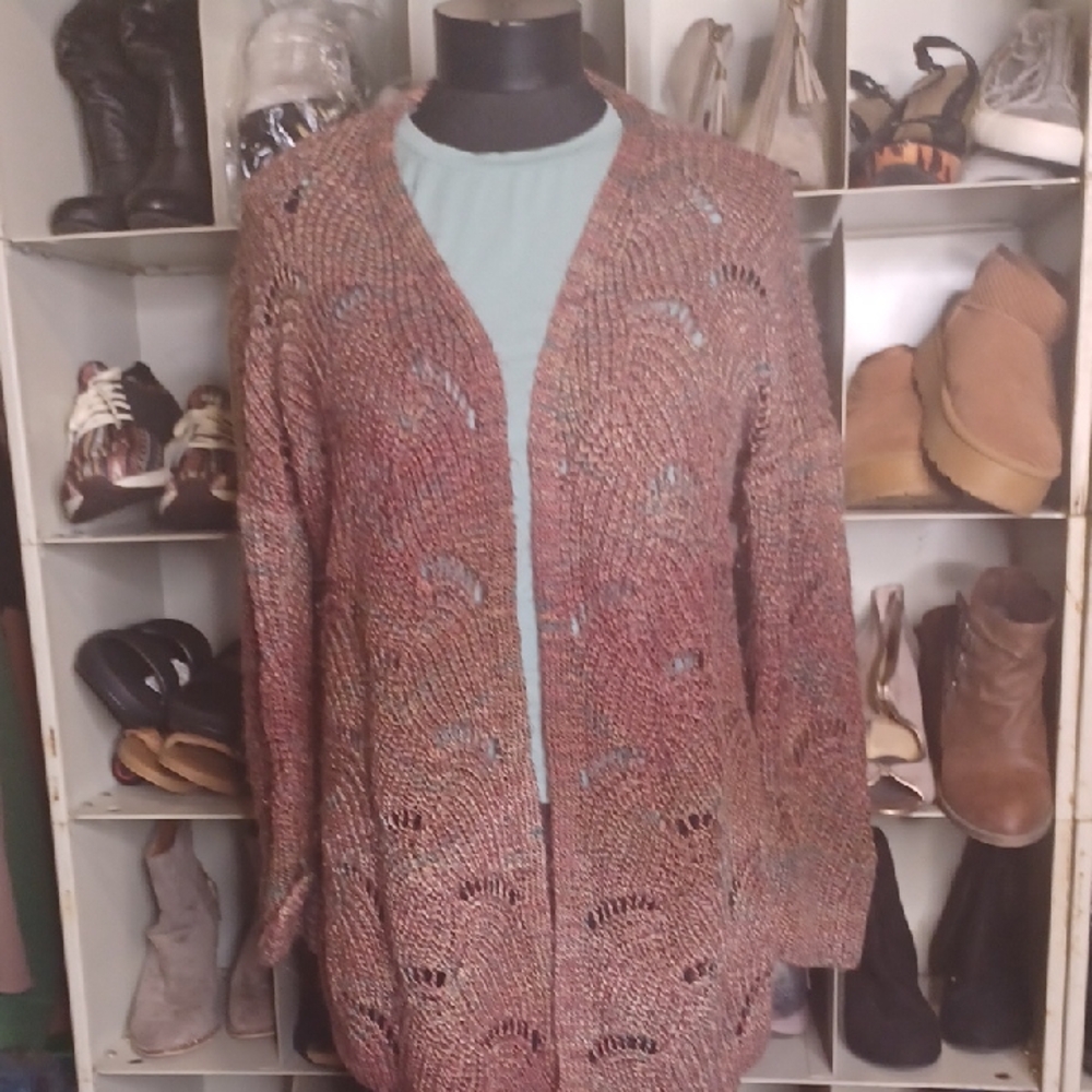 Maurices Mauve and Brown Knit Cardigan